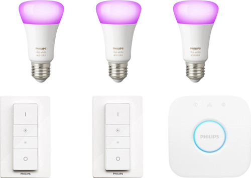 Philips Hue White & Colour Starter Pack E27 met 3 lampen + 2 dimmers